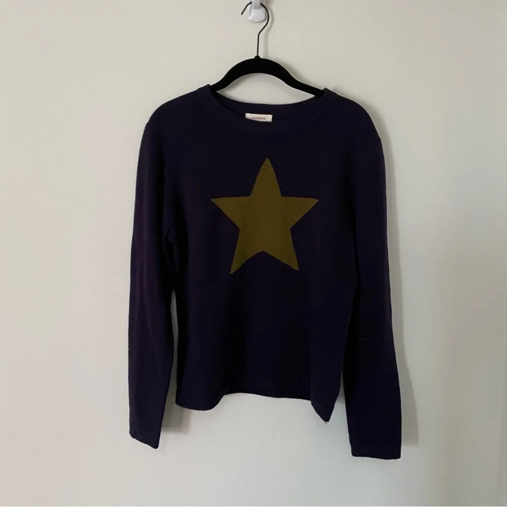 Sundance Lambswool Star Print Navy Crewneck Sweater Medium - Picture 2 of 4